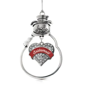 Silver Crimson Red Bridesmaid Pave Heart Charm Snowman Ornament