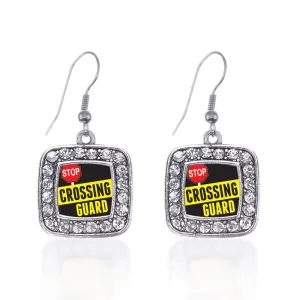 Silver Crossing Guard Square Charm Dangle Earrings