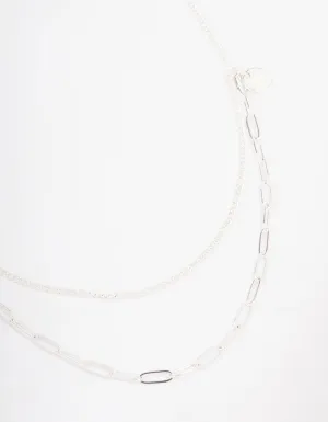 Silver Curb & Cable Layered Necklace