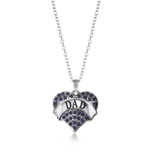 Silver Dad Navy Blue Blue Pave Heart Charm Classic Necklace