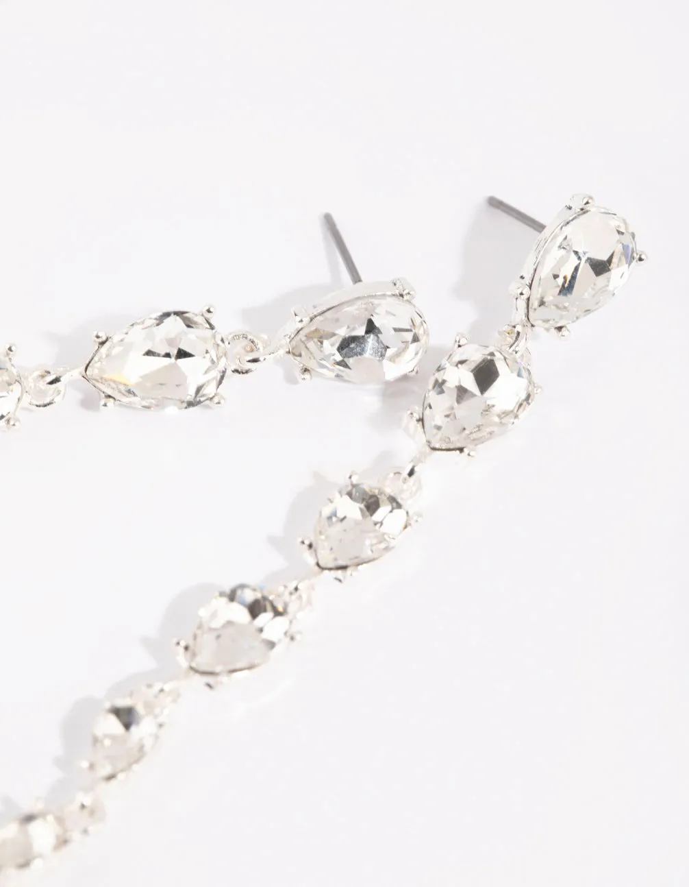 Silver Descending Diamante Drop Earrings