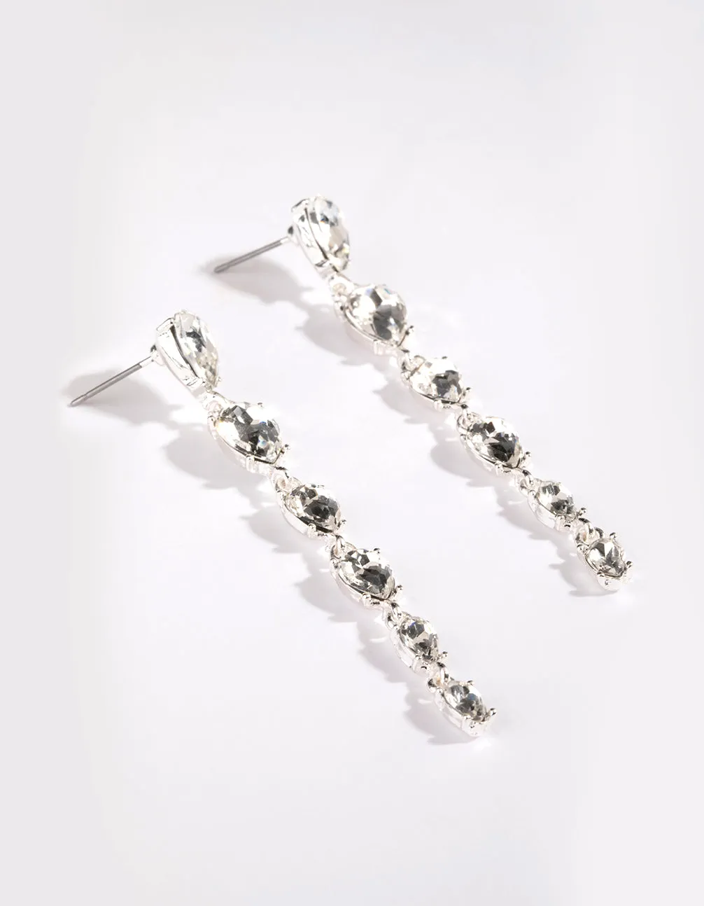 Silver Descending Diamante Drop Earrings