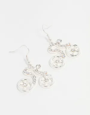 Silver  Diamante Bicycle Drop Earrings