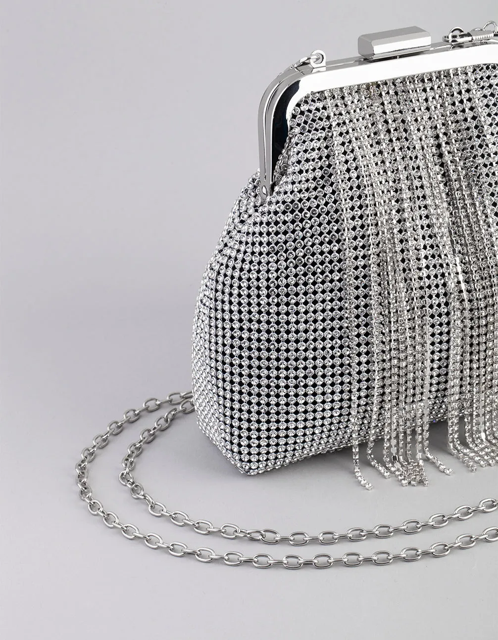 Silver Diamante Chain Fringe Purse