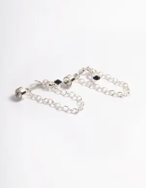 Silver Diamante Chain Front & Back Earrings