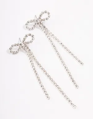 Silver Diamante Cupchain Bow Drop Earrings