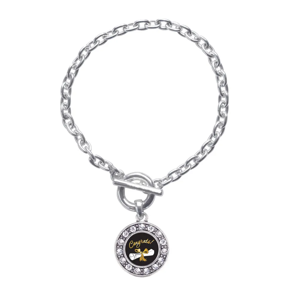 Silver Diploma Circle Charm Toggle Bracelet