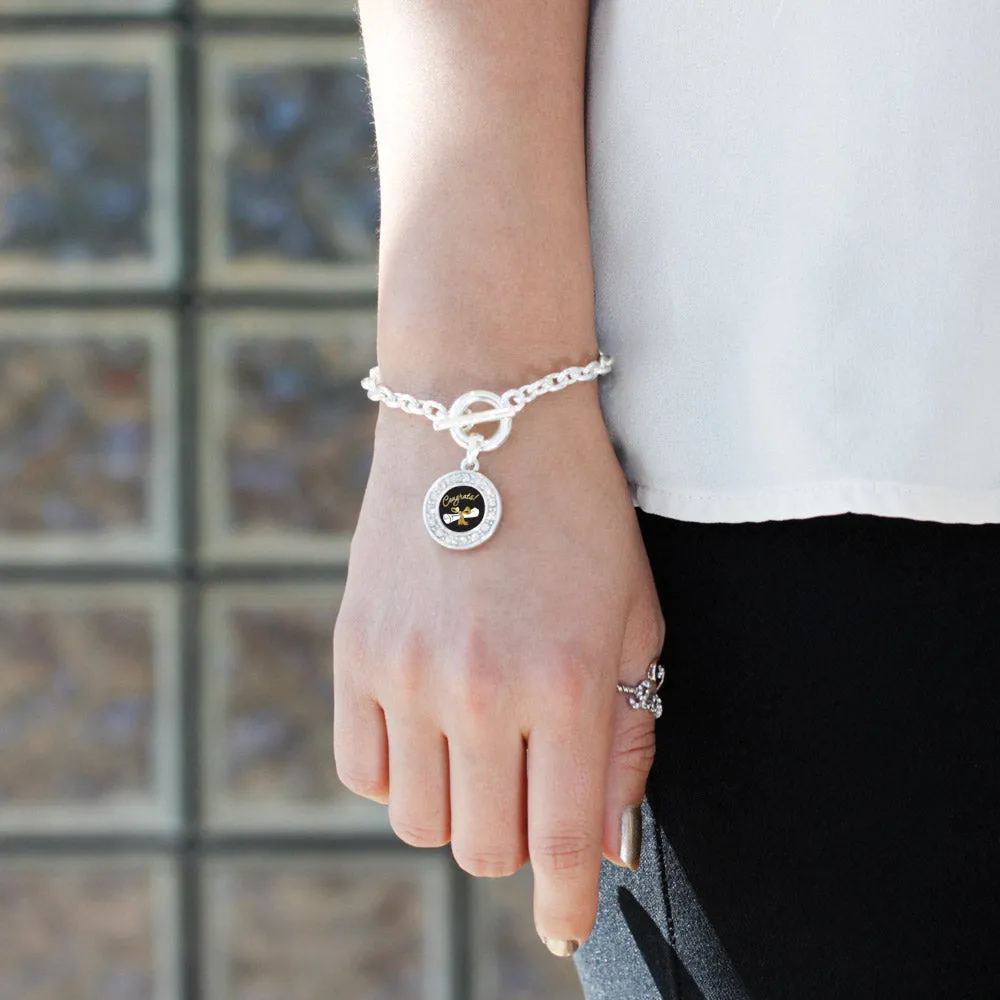 Silver Diploma Circle Charm Toggle Bracelet