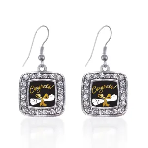 Silver Diploma Square Charm Dangle Earrings