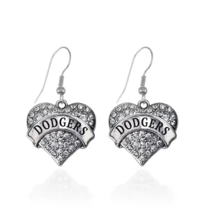 Silver Dodgers Pave Heart Charm Dangle Earrings