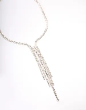 Silver Duo Diamante Drop Necklace