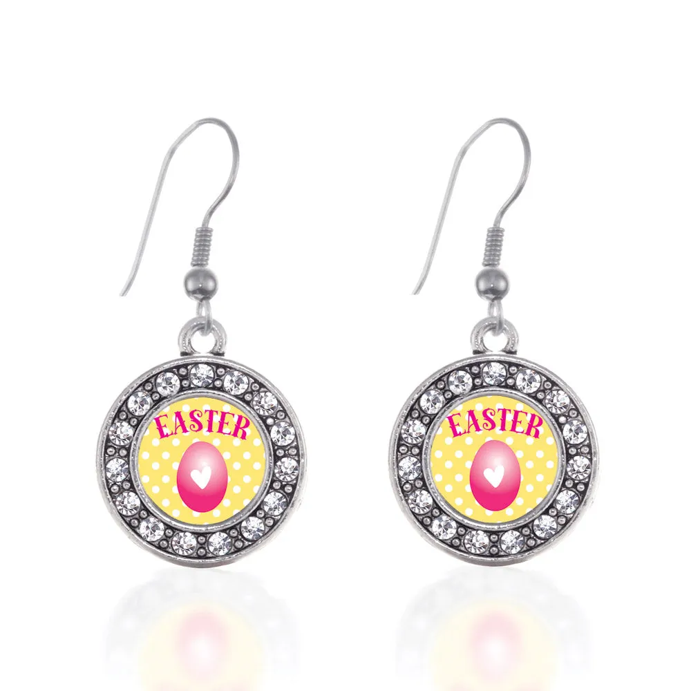 Silver Easter Circle Charm Dangle Earrings