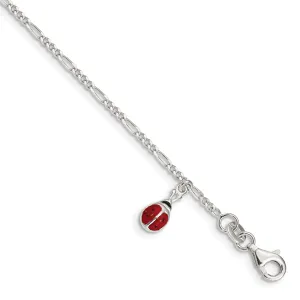 Silver Enameled Dangle Ladybug Childs Bracelet