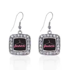 Silver Fashion Square Charm Dangle Earrings