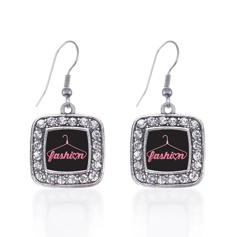 Silver Fashion Square Charm Dangle Earrings