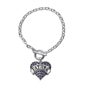 Silver Father Navy Blue Blue Pave Heart Charm Toggle Bracelet