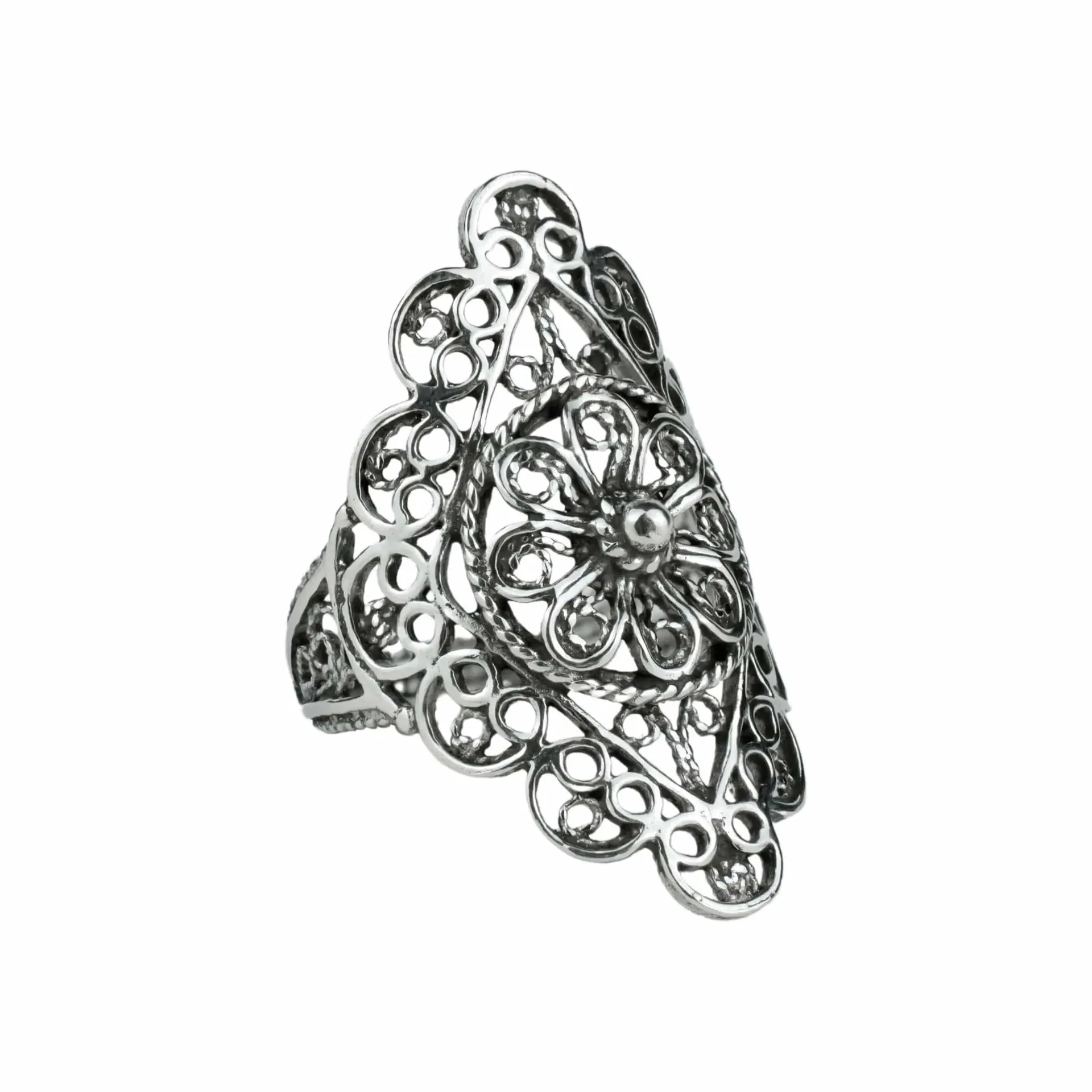 Silver Filigree Art Statement Ring - Perfect for Valentine's Day, Women's Statement Ring, Lace Detail Ring, Romantic Gift