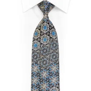 Silver Floral Trellis On Black Rhinestone Tie With Silver Sparkles