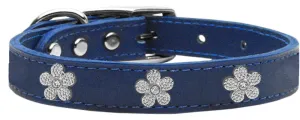 Silver Flower Widget Genuine Leather Dog Collar Blue 24