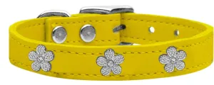 Silver Flower Widget Genuine Leather Dog Collar Yellow 14