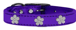 Silver Flower Widget Genuine Metallic Leather Dog Collar Purple 14