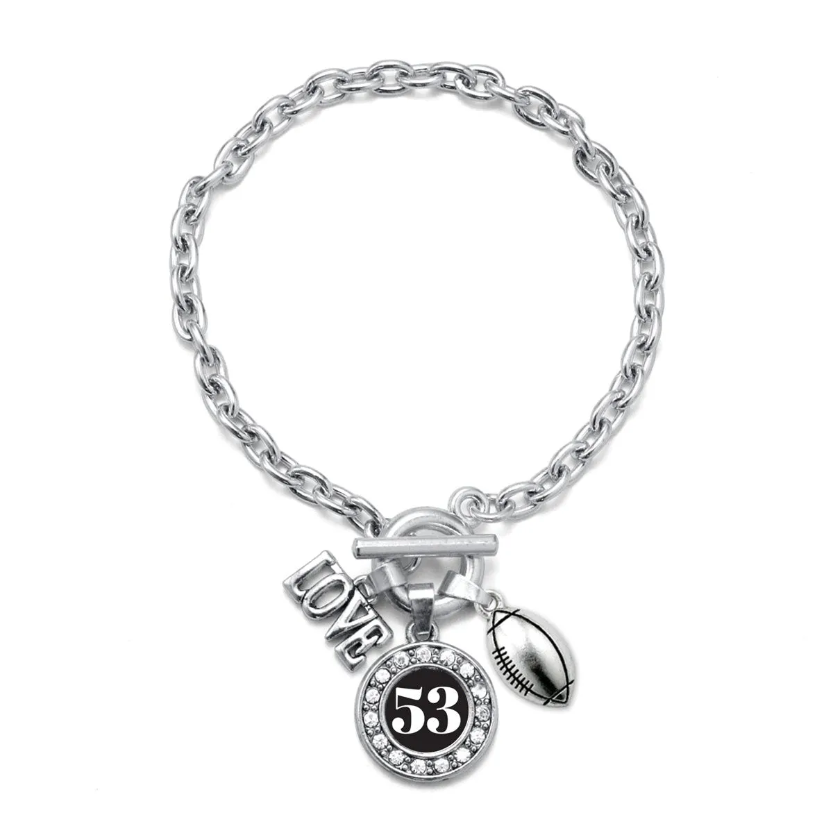 Silver Football - Sports Number 53 Circle Charm Toggle Bracelet