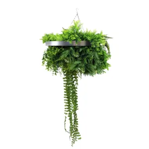 Silver Framed Roof Hanging Disc With Draping Life-Like Plants UV Resistant 40cm