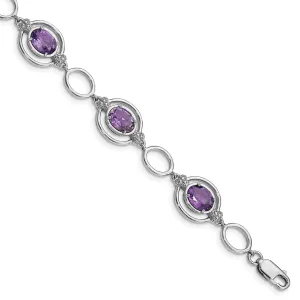 Silver Genuine Amethyst Gemstone Link Bracelet