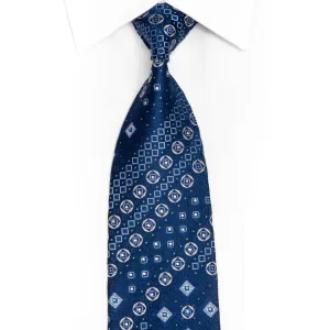 Silver Geometric On Blue Rhinestone Silk Necktie