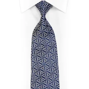 Silver Geometric On Blue Rhinestone Silk  Tie With Sparkles