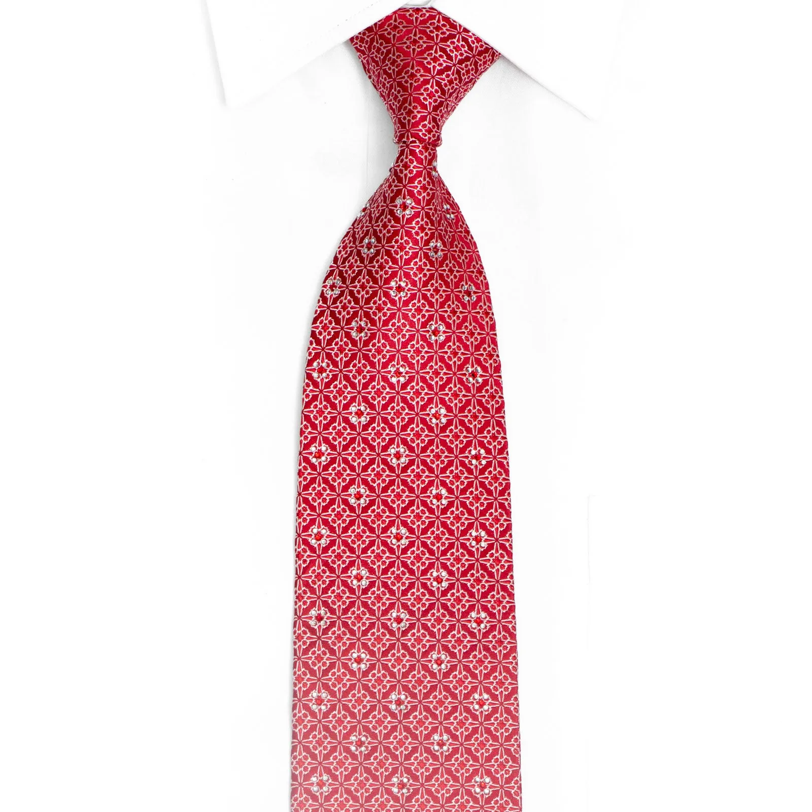 Silver Geometric On Red Rhinestone Tie With Red Sparkles