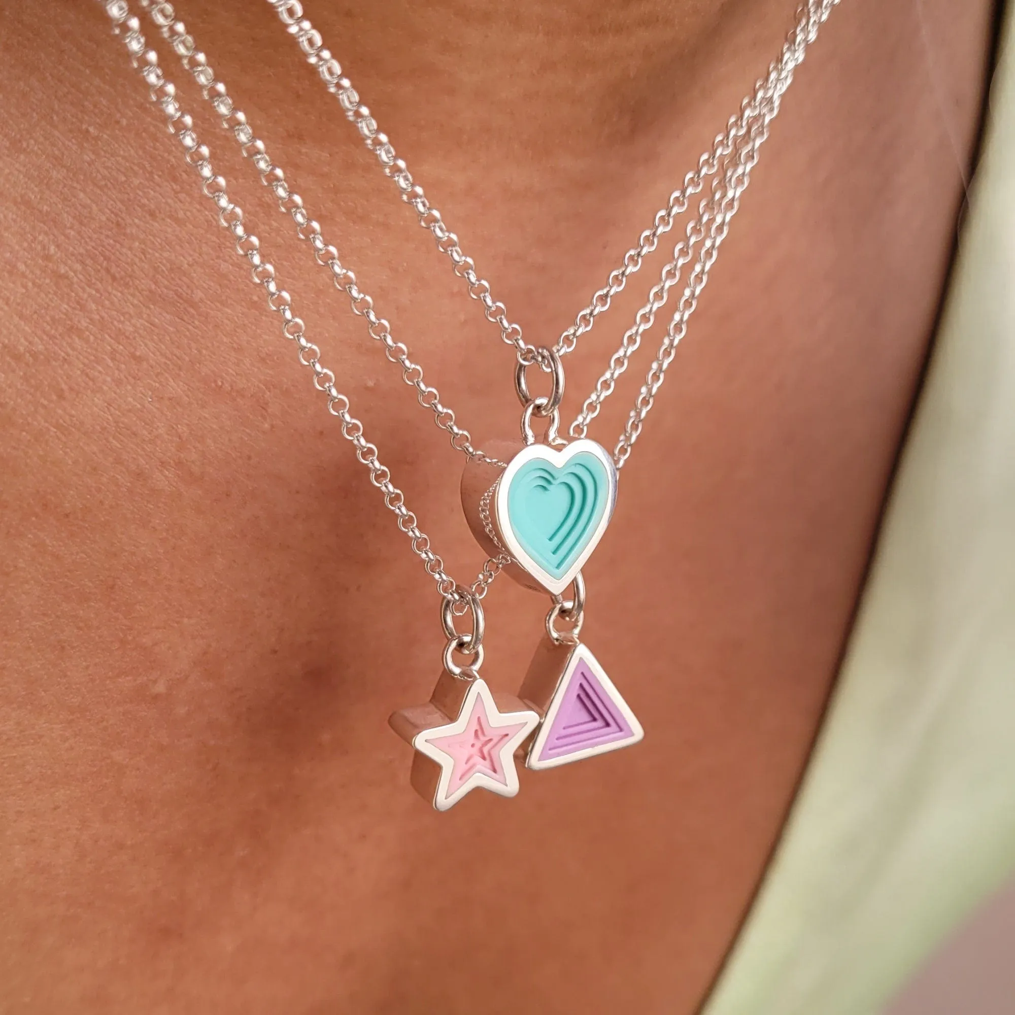 Silver Geometric Purple Triangle Charm Necklace