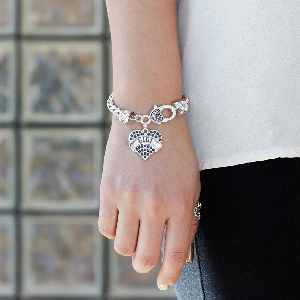 Silver Gigi Navy Blue Blue Pave Heart Charm Braided Bracelet