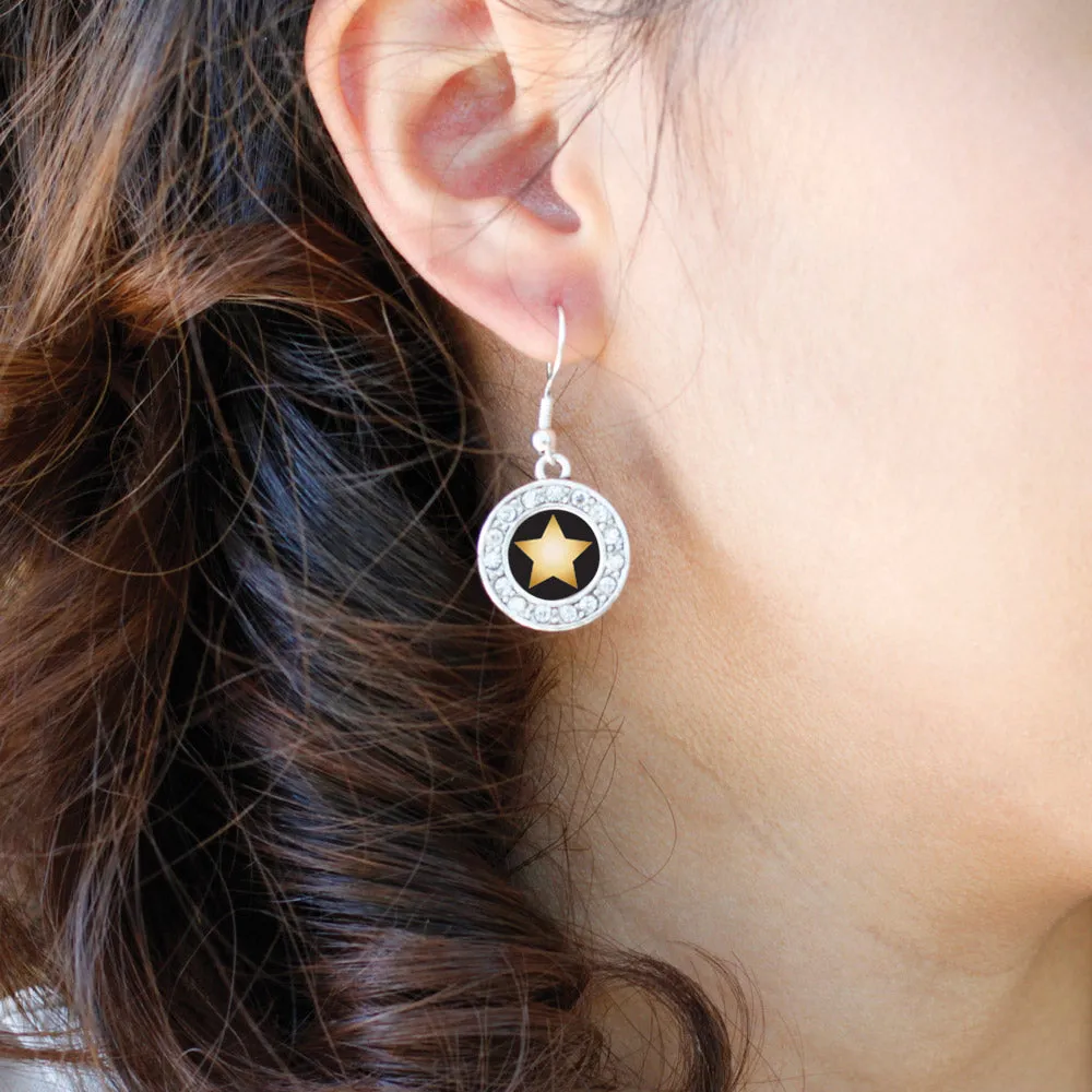 Silver Golden Star Circle Charm Dangle Earrings