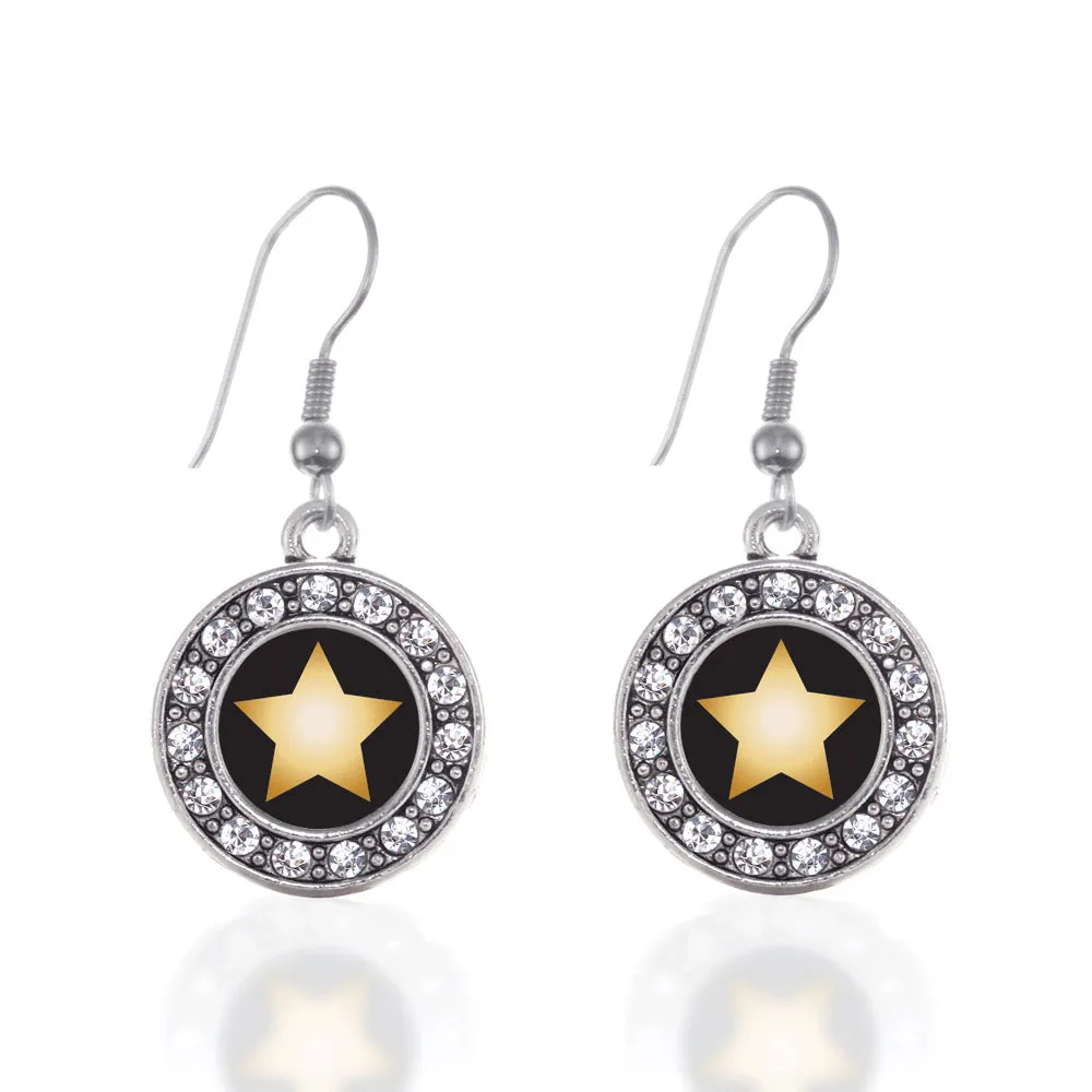 Silver Golden Star Circle Charm Dangle Earrings