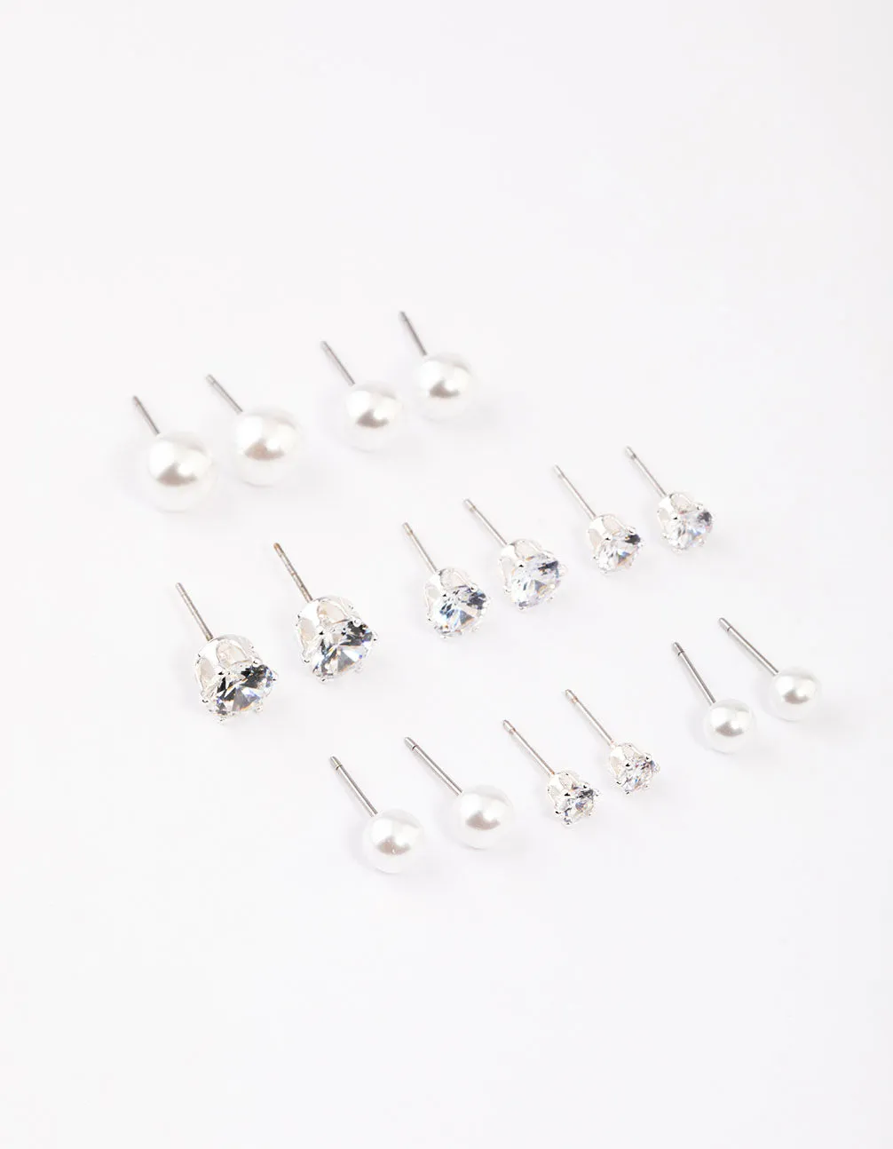 Silver Graduating Diamante & Pearl Earrings 8-Pack