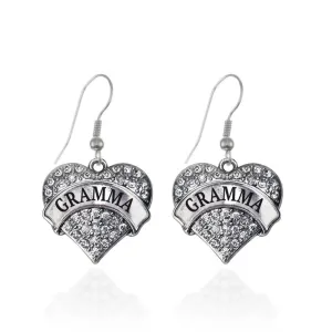 Silver Gramma Pave Heart Charm Dangle Earrings