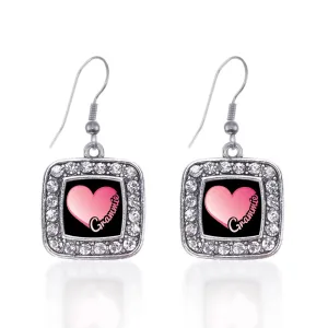 Silver Grammie Square Charm Dangle Earrings