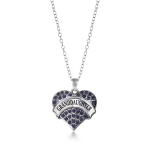 Silver Granddaughter Navy Blue Blue Pave Heart Charm Classic Necklace