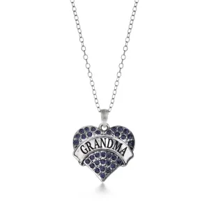 Silver Grandma Navy Blue Blue Pave Heart Charm Classic Necklace