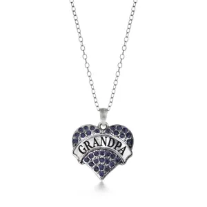 Silver Grandpa Navy Blue Blue Pave Heart Charm Classic Necklace