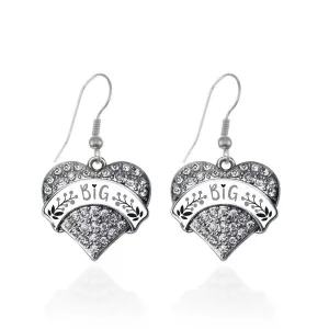 Silver Gray and Black Big Pave Heart Charm Dangle Earrings