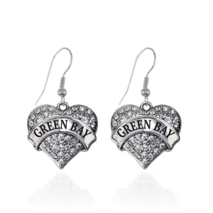 Silver Green Bay Pave Heart Charm Dangle Earrings