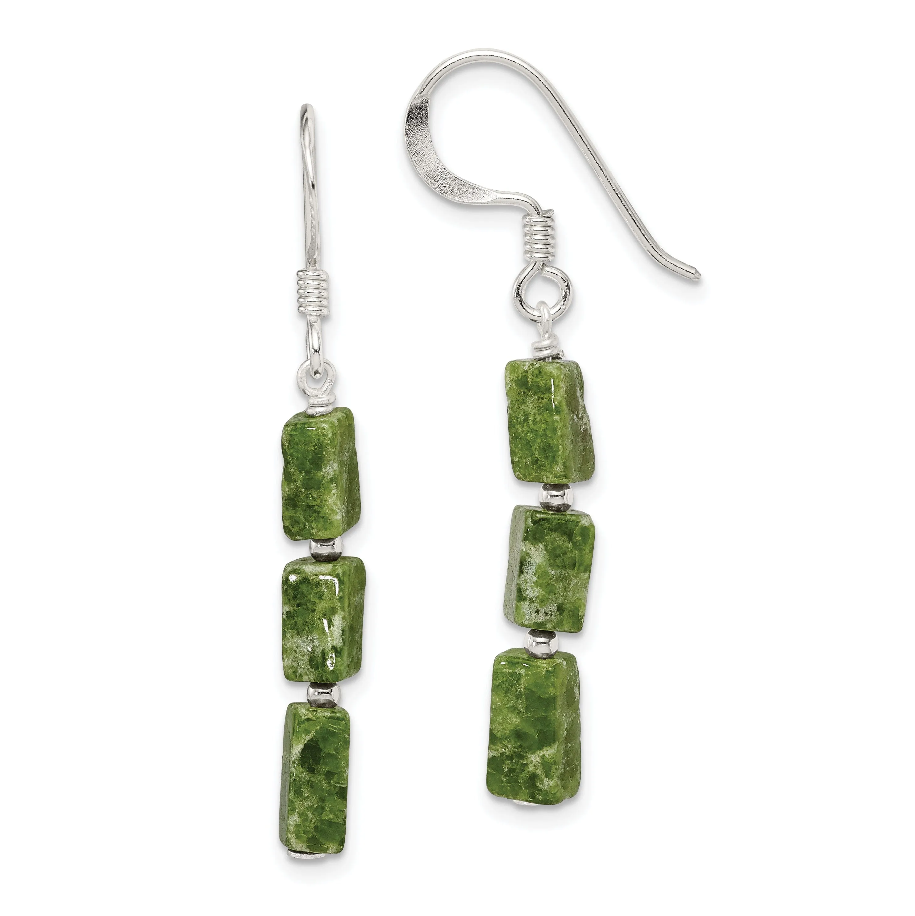 Silver Green Russian Serpentine Stone Earrings