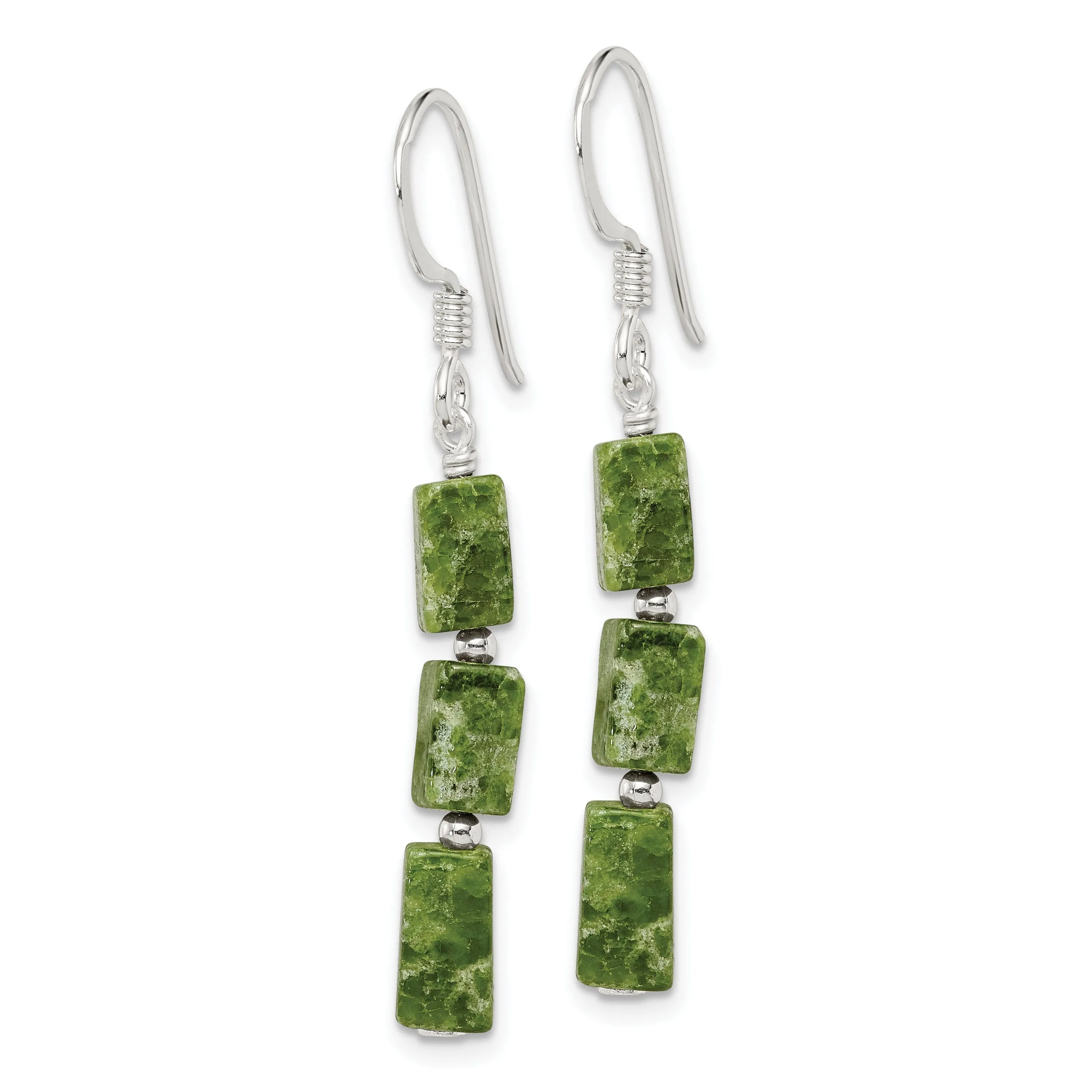 Silver Green Russian Serpentine Stone Earrings