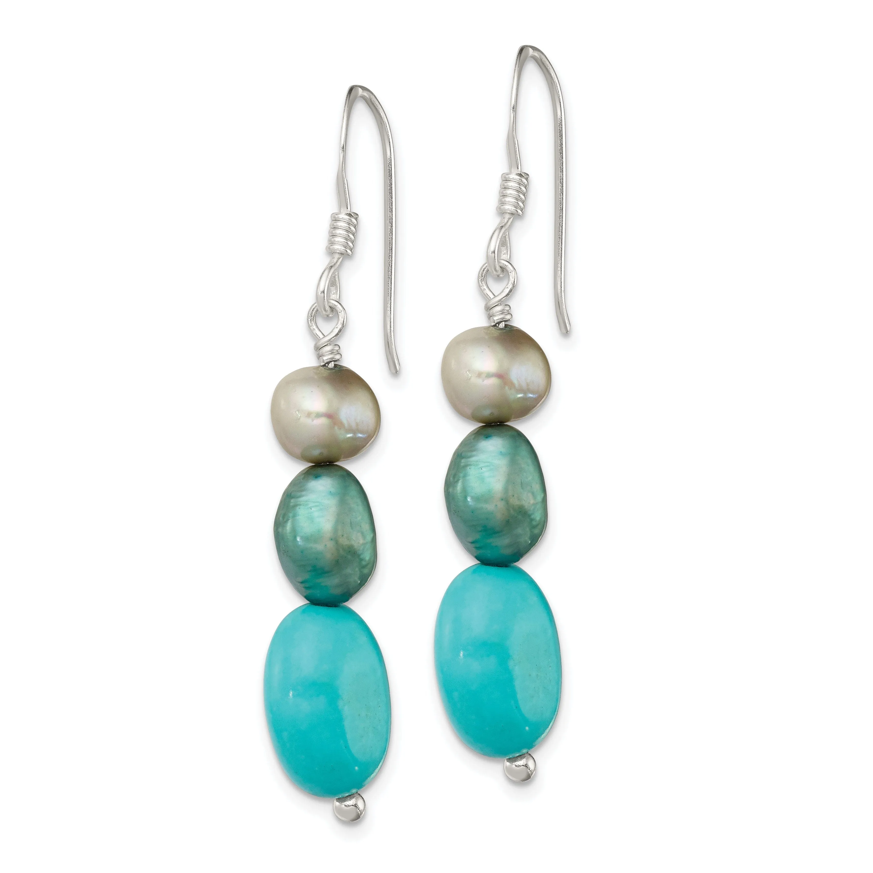 Silver Green Turquoise Green Pearl Earrings