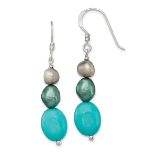 Silver Green Turquoise Green Pearl Earrings