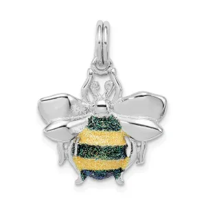 Silver Green Yellow Enamel Bee Charm Pendant