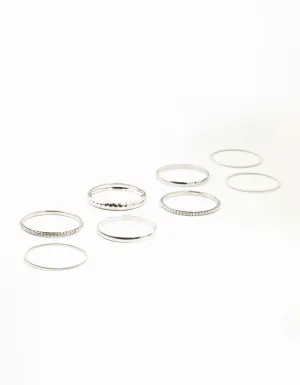 Silver Hammered Diamante Bangle & Stretch Bracelets 8-Pack