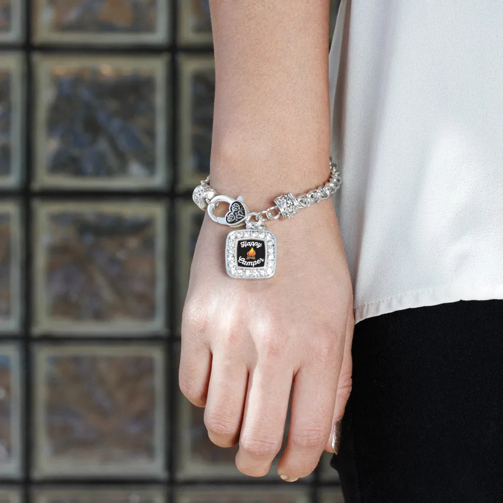 Silver Happy Camper Square Charm Braided Bracelet